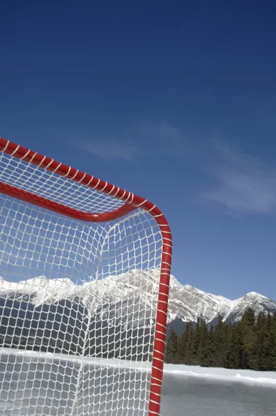 Filet de hockey contre les montagnes — Photo