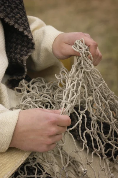 Fisherman Working On A Net — Stock Image Fisherman Working On A Net Royalty Free Stock Images