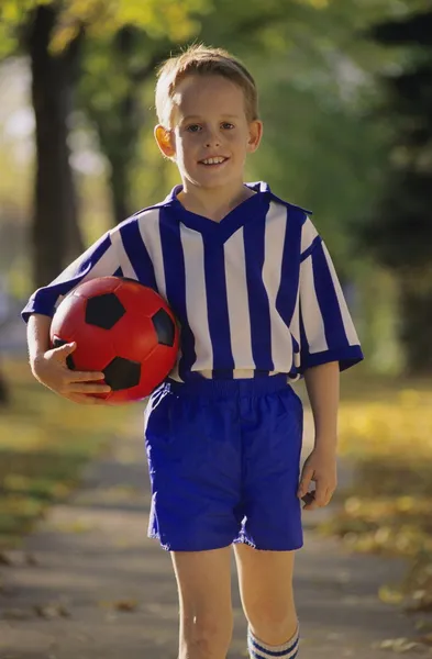 Young Boy Wearing Soccer Uniform — Stock Photo, Image