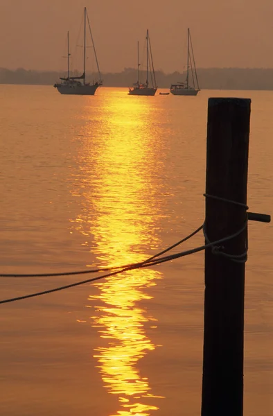 Barche a vela al tramonto — Foto Stock