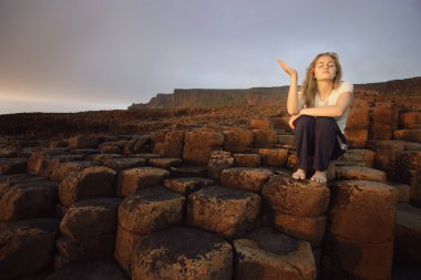 Woman At Giant's Causeway clipart