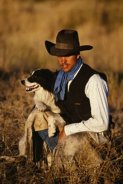 그의 개를 가진 카우보이 — 스톡 사진