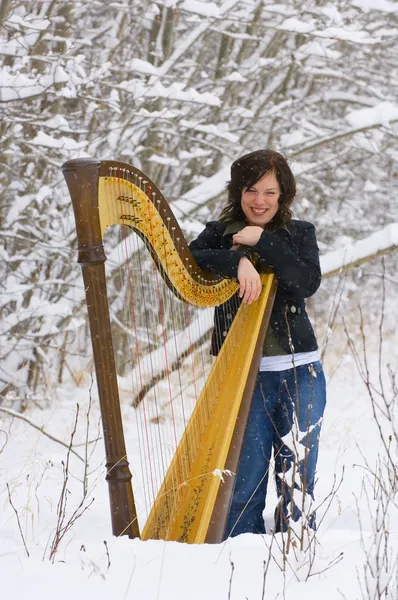 Harpist In The Snow — Stock Photo, Image