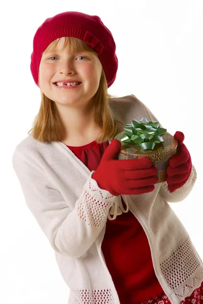 Girl With Christmas Present — Stock Photo, Image