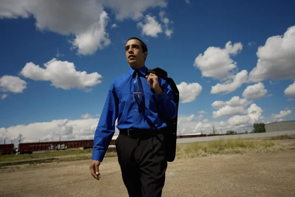 Business Man Walking By The Railroad Track — Stock Photo, Image