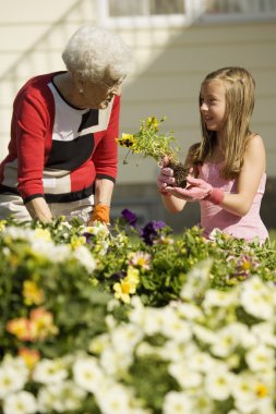 Grandmother And Granddaughter Gardening clipart