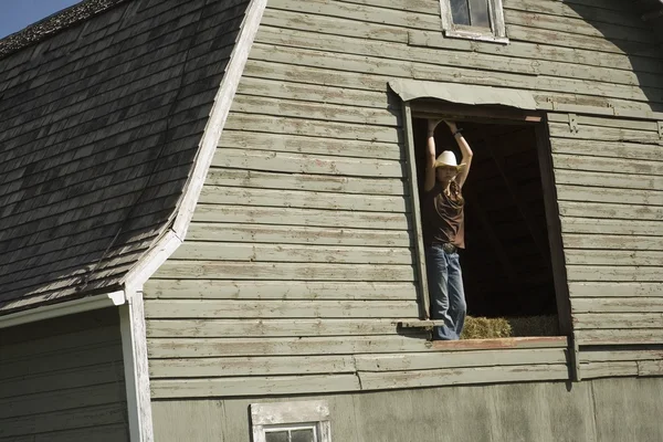 Young Woman In Barn Loft — Stock Photo, Image