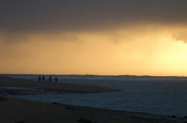 Spaziergänger bei Sonnenuntergang, Tramore Bay, co Waterford, Irland — Stockfoto