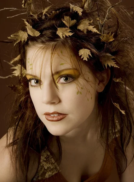 Woman Dressed Up As Autumn — Stock Photo, Image