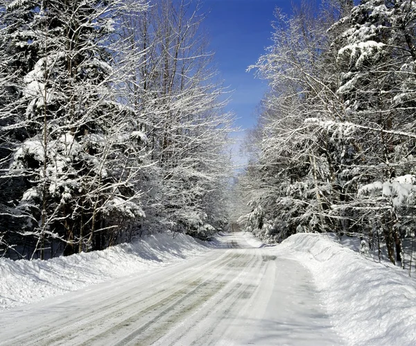 Lantlig väg i vinter, östra townships, quebec, Kanada — Stockfoto