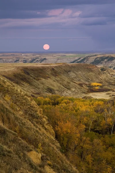 Moonrise nas Badlands de Alberta, Canadá — Fotografia de Stock
