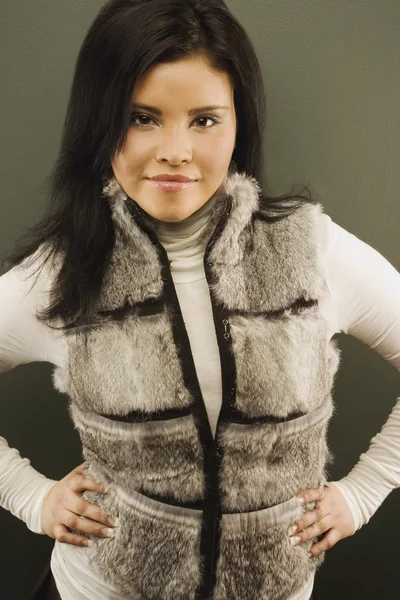 Woman With A Fur Vest — Stock Photo, Image