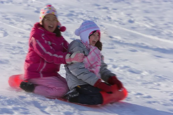 Crianças Tobogganing — Fotografia de Stock