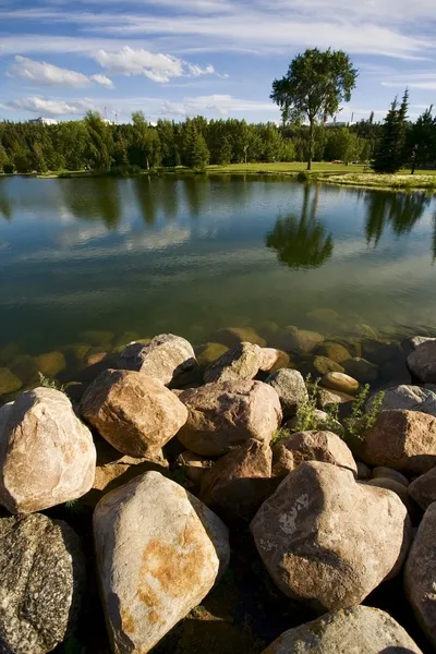Göl çevresinde Park ayarı — Stok fotoğraf