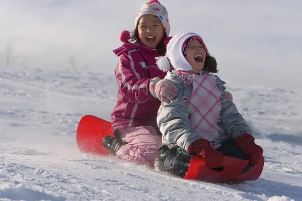 儿童雪橇运动 — 图库照片