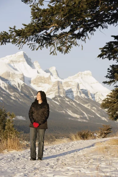 Mujer disfrutando de la escena de invierno — Foto de Stock