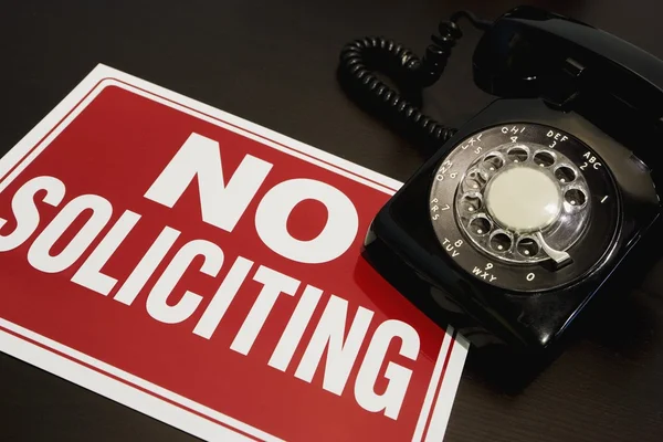 No Soliciting Sign With A Telephone — Stock Photo, Image