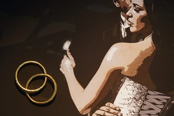 Bruden och brudgummen med vigselringar — Stockfoto