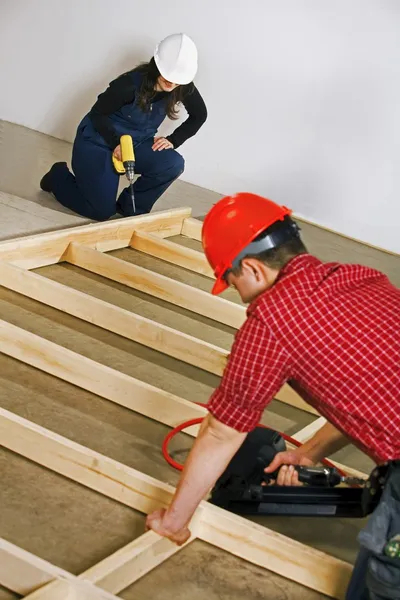 Carpenters Working With Power Tools — Stock Photo, Image