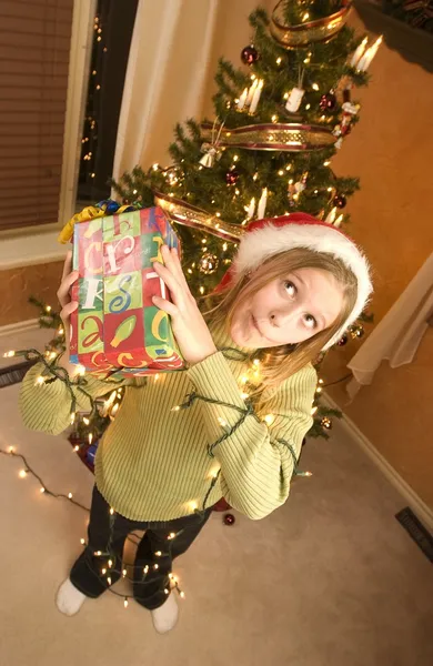 Celebrando un regalo de Navidad — Foto de Stock