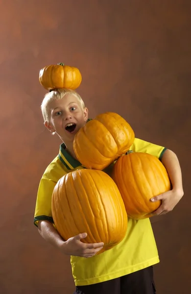 Boy Playing With Pumpkins — Stock Photo, Image