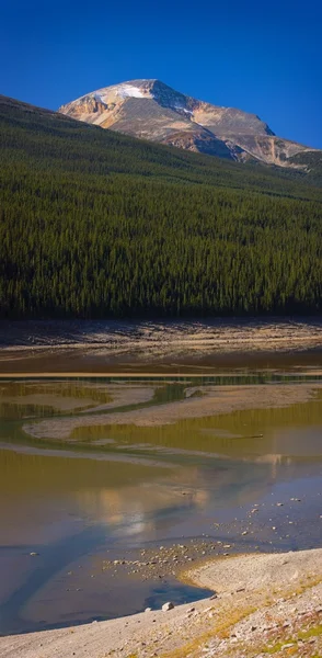 Panoramic Of The Self-Draining Medicine Lake And Mountain — Stock Image Panoramic Of The Self-Draining Medicine Lake And Mountain Stock Picture