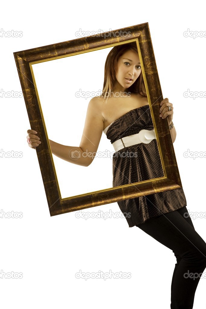 Woman Posing With Picture Frame