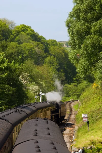 Pociąg przechodzi goathland, north yorkshire, Anglia — Stockfoto