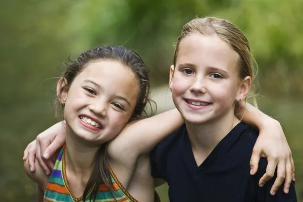 Portrait Of Two Girls Hugging — Stock Photo, Image