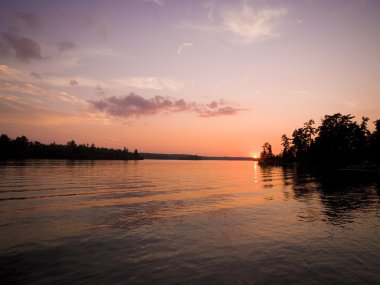 woods, ontario, Kanada, günbatımı, gölde bir göl