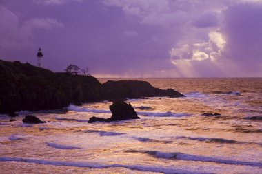 gün batımında yaquina kafa feneri, oregon kıyılarında, ABD