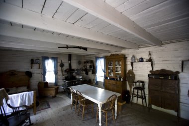 iç kabin, fort edmonton, alberta, Kanada eski moda