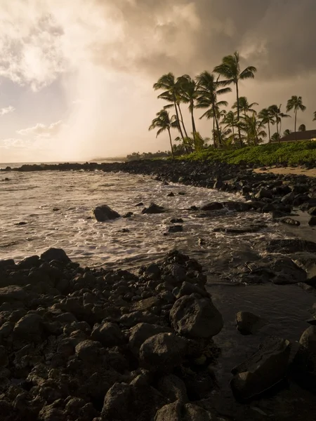 Skalnaté pobřeží, poipu, kauai, Havaj — Stock fotografie