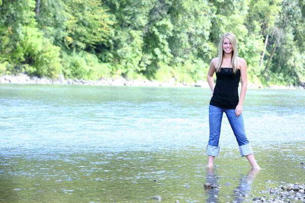 Teen Girl Standing In Stream