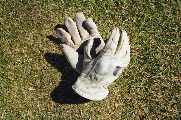 Guantes de trabajo tirados en un césped —  Fotos de Stock