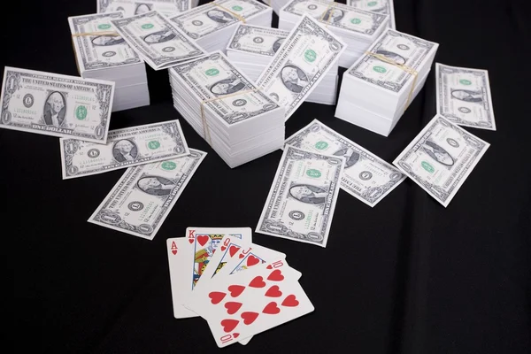 Piles of money and cards — Stock Photo, Image