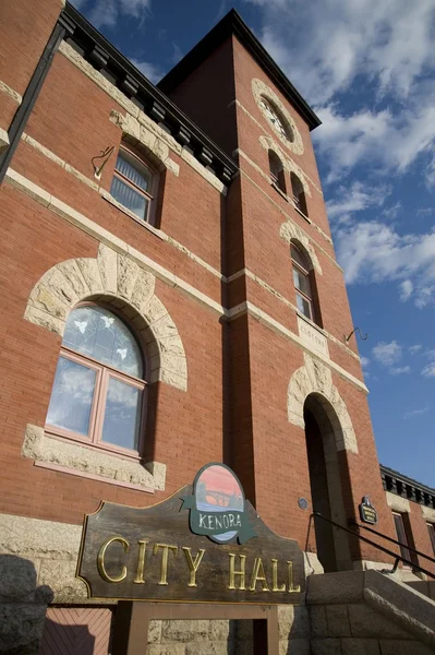 Lake Of The Woods, Kenora, Ontario, Canada. Clock Tower Above City Hall Building — Stock Photo, Image