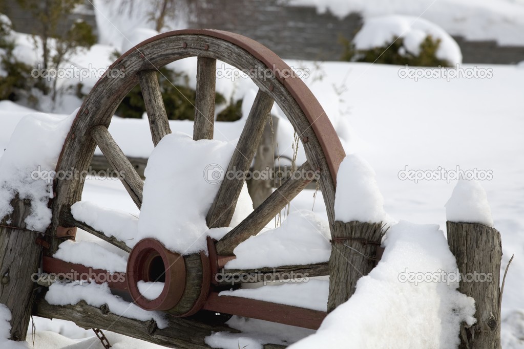 Wooden Carriage Covered In Snow