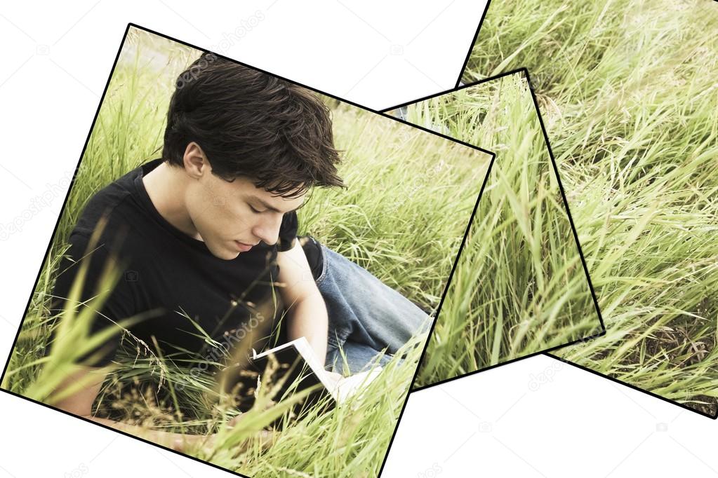 Teenage Boy Reading In The Grass