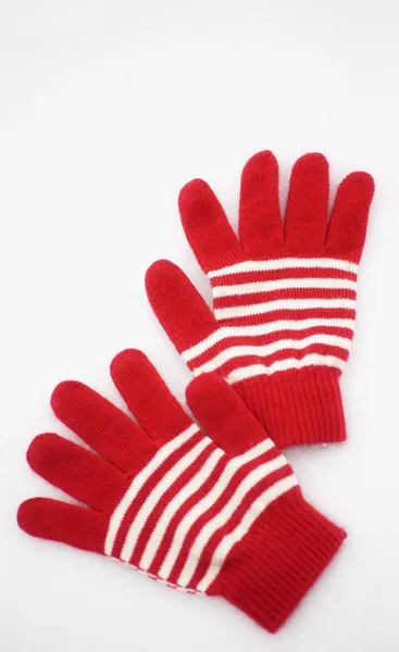 A Pair Of Red And White Gloves Laying On The Snow — Stock Photo, Image