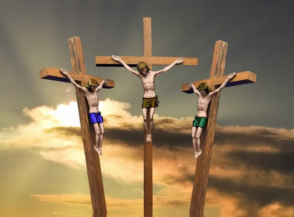 Jesus and the two thieves on the cross — Stock Photo, Image