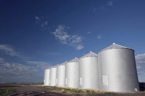 Rij van metalen silo 's — Stockfoto