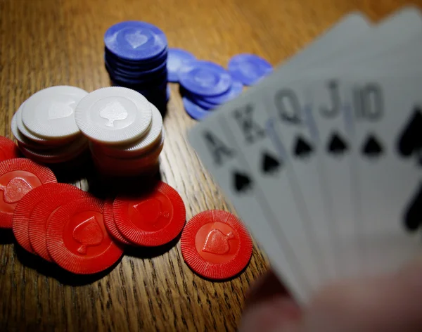 Playing Poker With A Full House Hand — Stock Photo, Image