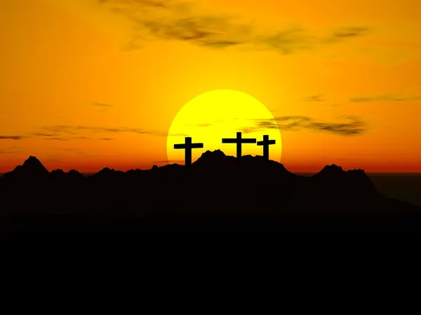 Three Crosses In The Sunset — Stock Photo, Image