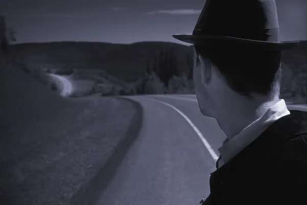 Man Looks Down A Road — Stock Photo, Image