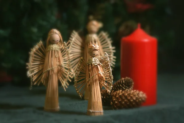 Christmas Angel Decorations And Candle — Stock Photo, Image