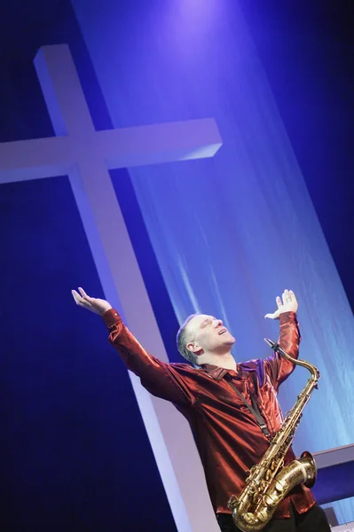 Church saxophone player — Stock Photo, Image