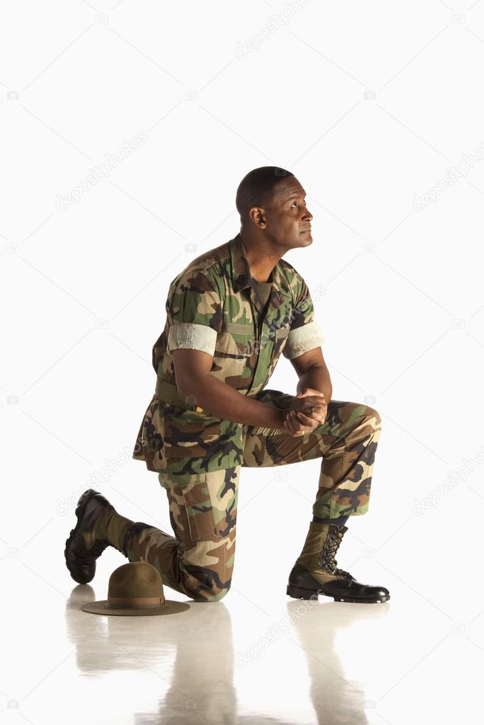Military Man Down On One Knee