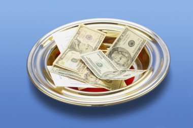 American Money In A Church Offering Plate clipart