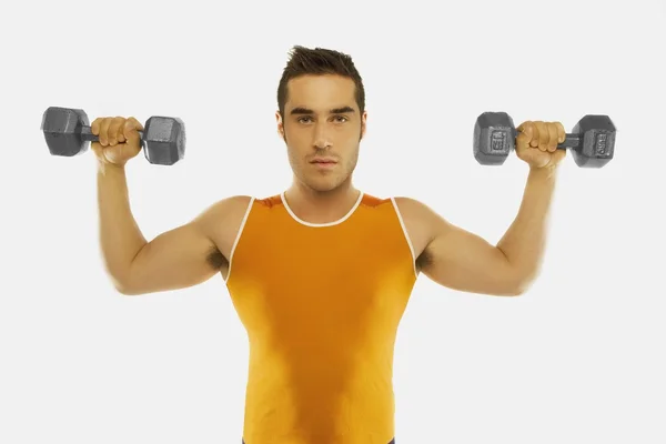 Man Lifting Two Free Weights — Stock Photo, Image